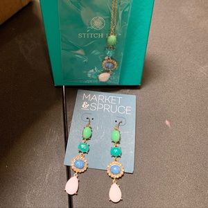 Stitch Fix Market & Spruce Earring & Necklace Set Stones And Gold Color